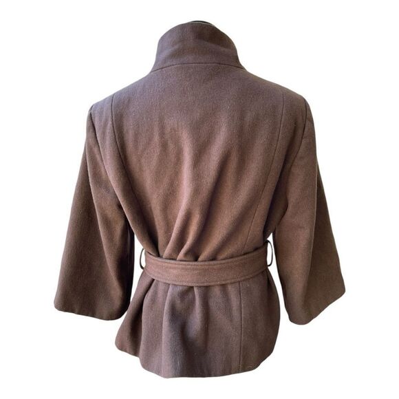 Mossimo Brown Belted 3/4 Sleeves Lined Cropped Jacket Sz XXL Classic Wool Blend - Picture 5 of 5